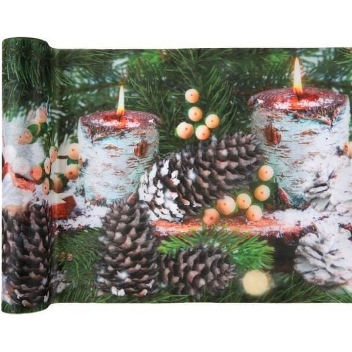 Chemin de table bougie de Noël 30cm x 5m (x1) REF/7424