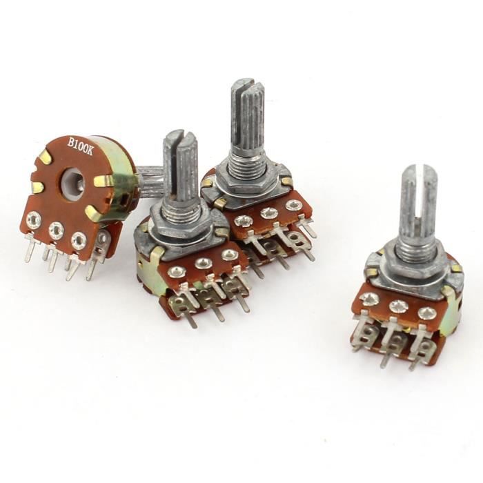 sourcingmap/® 4 PCS B100K 6mm pieds Shaft 6 cosses double potentiom/ètres lin/éaire rotatif