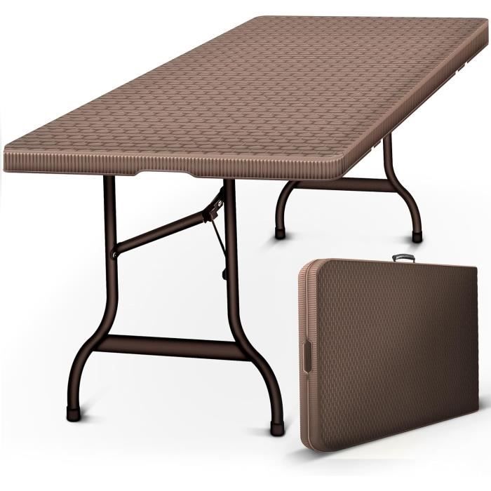 Table Pliante Buffet Jardin 182x75 Cm Albatros - Noir/rotin, Charge 300 Kg, Pour 10 Personnes, Intérieur/extérieur