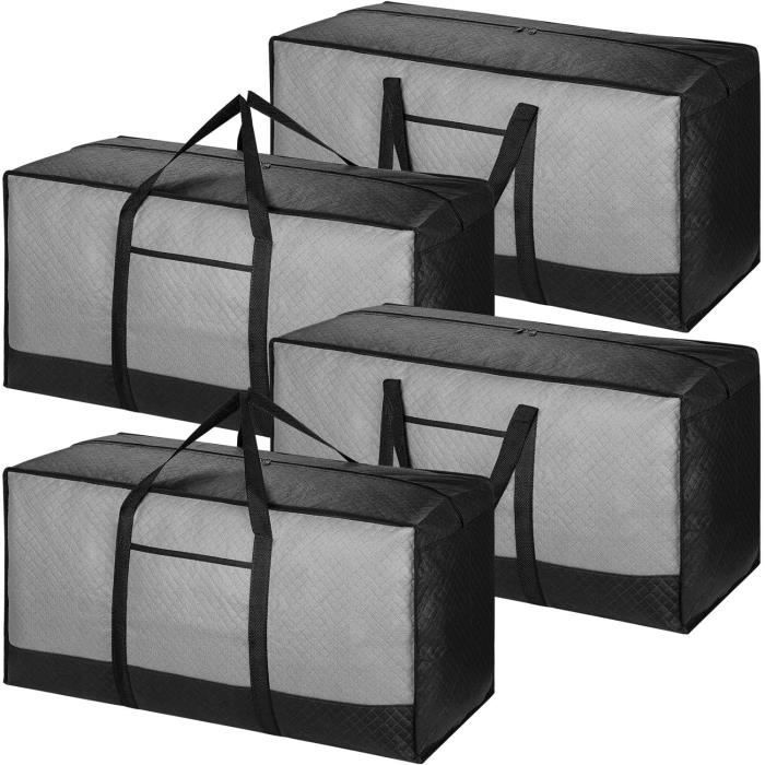 Lot De 4 Sacs De Déménagement 110L - Solides, Étanches Avec Fermeture Éclair - Noir