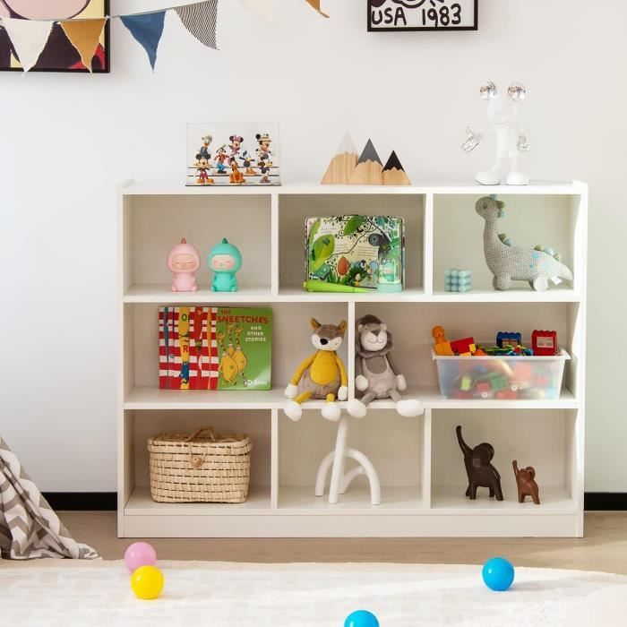 Étagère Enfant 2-en-1 Joyz Espace – 3 Compartiments + Tiroir à Roulettes – Bibliothèque & Coffre à Jouets 62,5x30x70 Cm Blanc