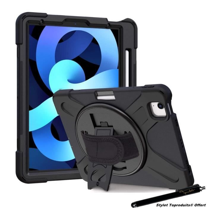 Coque antichoc Robuste Noir pour Apple iPad Air 4 10.9 2020 - Air 5 2022  avec Dragonne, Support Rotatif [Toproduits®] - Cdiscount Informatique