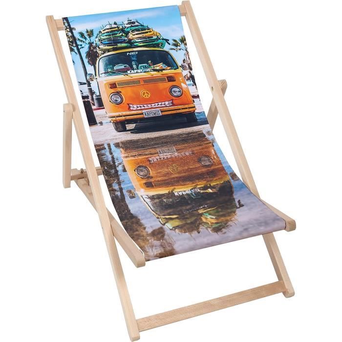 Green Blue Chaise longue de jardin pliable en bois de hêtre