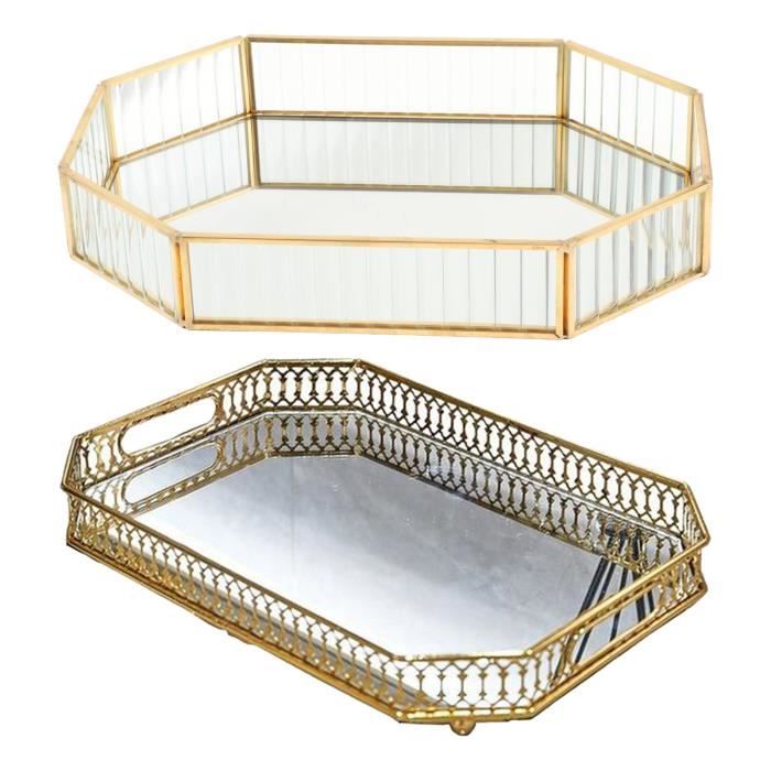 Plateau Miroir Doré Décoratif - Style Rétro Pour Maquillage, Bijoux Ou Décoration