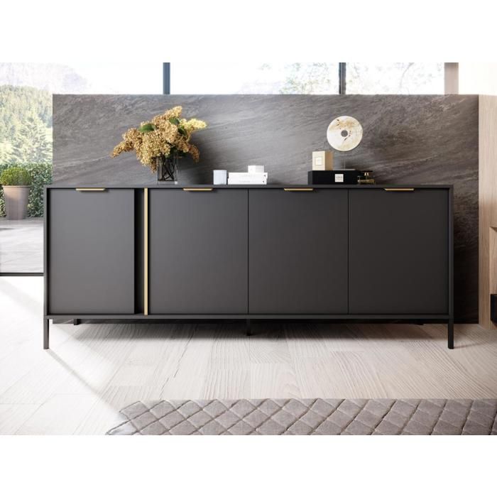 Buffet avec 4 portes Anthracite et doré PAVELI Cdiscount Maison