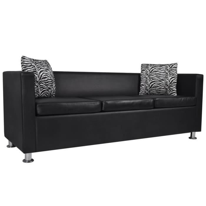 Canapé 3 places en cuir synthétique noir - VIDAXL - Contemporain - Largeur 63 cm - Moelleux