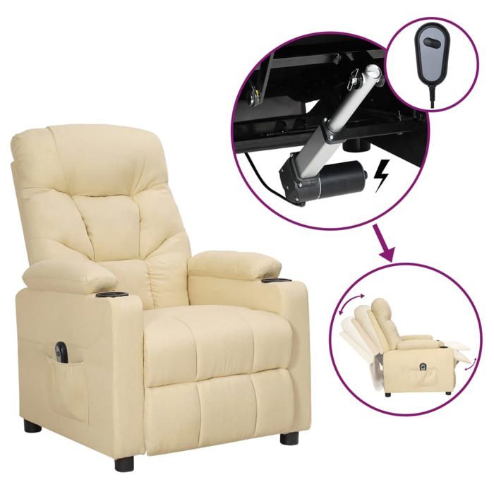 vidaXL Fauteuil inclinable électrique Crème Tissu 3098824