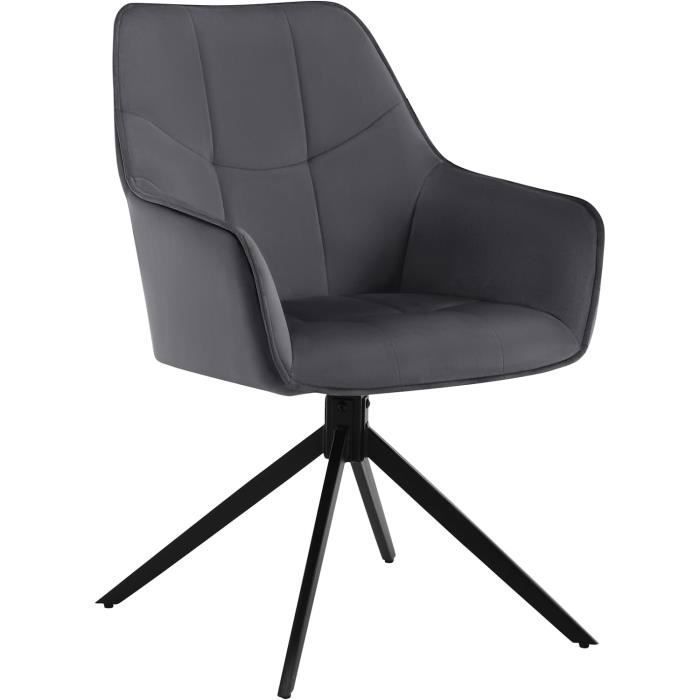 WOLTU Chaise de Salle à Manger Pivotantes Fauteuils Rembourrés avec Dossier en Velours Pieds en Métal Gris Foncé W0ATT0176-1
