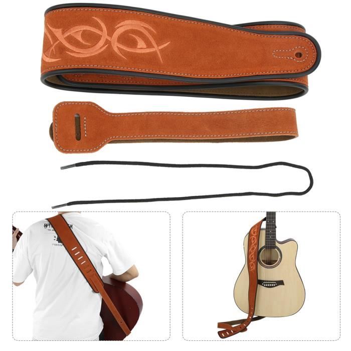 Sangle de Guitare en Cuir de Vachette Mat Accessoires d'Instrument de  Musique de Guitare Acoustique Électrique -ZAT