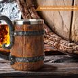 Mug,Chope à bière en bois style Viking 2021 ml, tasse à bière isolée à Double paroi, verre à vin, thé, lait, café - Type O-1