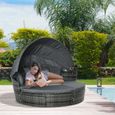 Outsunny Lit canapé de jardin modulable grand confort pare-soleil pliable 5 coussins 3 oreillers résine tressée gris-1