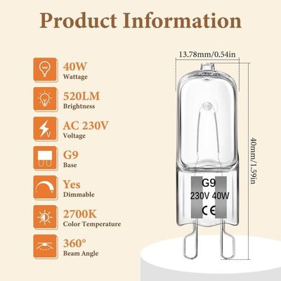 Lot 10 Ampoules Halogènes G9 40W 520lm Blanc Chaud 2700K - Intensité Variable, Tube T4