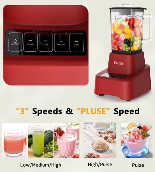 Facelle Blender 1.6L - Mixeur Smoothie 1200W Ecran Tactile - 3 Vitesses + Pulse