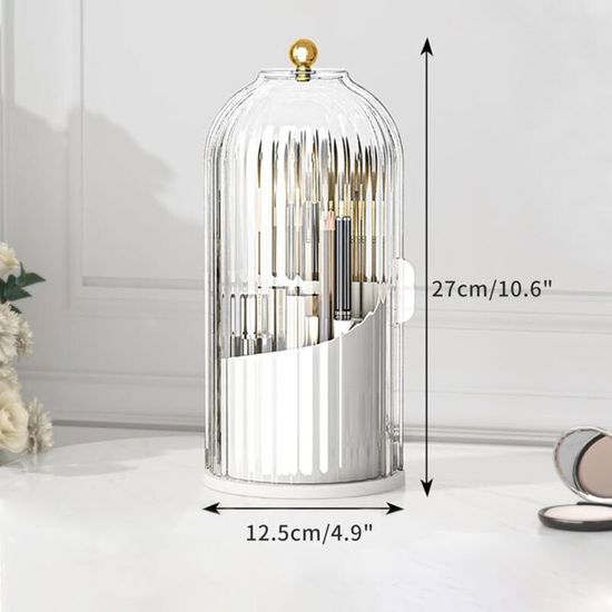 Organisateur Pinceaux Maquillage Rotatif 360° Avec Couvercle - Acrylique Blanc + Trousse