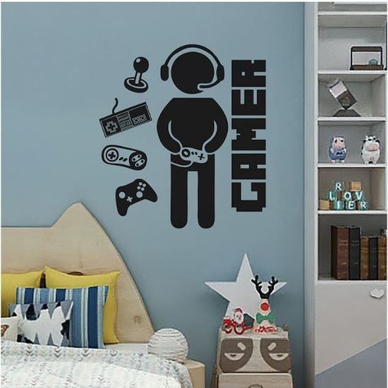 Salle de jeux référence de jeu intérieur geek vinyle sticker décoration de  la maison chambre art mural sticker mural détachable : : Bricolage
