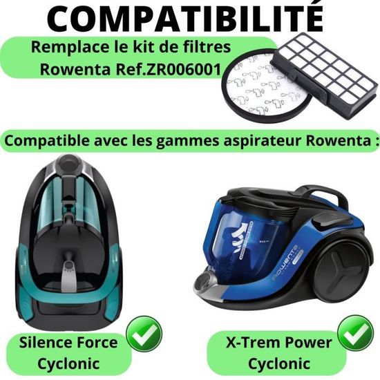 Filtres pour Rowenta remplacement kit filtre ZR006001 aspirateur silence  force cyclonic - x-trem power cyclonic Phonillico® - Cdiscount  Electroménager