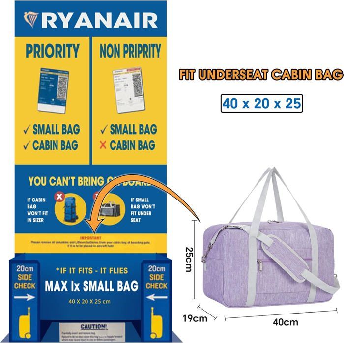 Sac De Voyage Cabine SPAHER 40x20x25 - Pliable - Conforme Ryanair - Noir