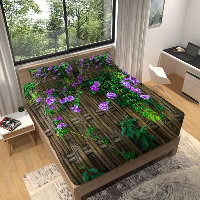Drap Housse 160 x 200 cm Japon Fleurs de Cerisier, 3D Japon Drap-Housse 160 x 200 cm - pour lit de 160x200 à 30 cm - Hauteur du Matelas, Drap Housse 2