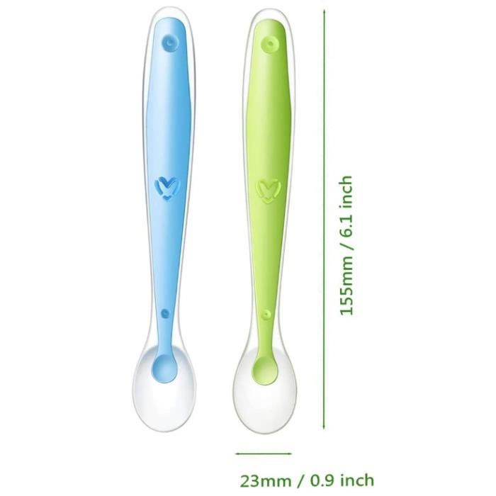 Lot 2 Cuillères Silicone Bébé Avec Boîte - Cuillères Souples Dès 4 Mois Jaune Et Vert