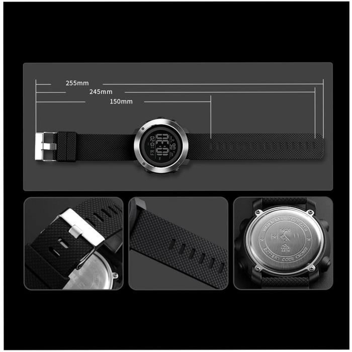 Montre Sport Numérique Pour Homme Femme Chronomètre Alarme Étanche Led Tactique Double Affichage