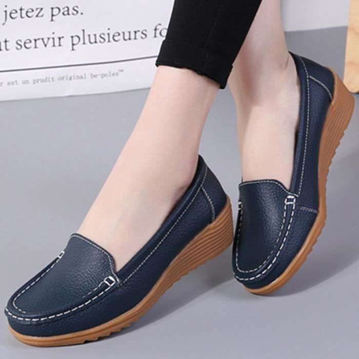 Mocassins Femme Zerimar En Cuir Véritable – Semelle Caoutchouc Antidérapante, Talon 3,5 Cm, Confort Toute La Journée