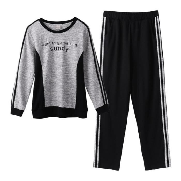 Pyjama Femme XY Ensemble Pyjama Sports loisir a manches longues Homewear Noir Noir Cdiscount Pret a Porter
