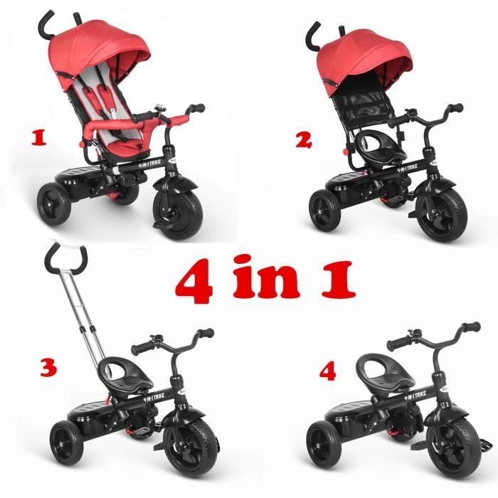 NetBoat 4 en 1 Tricycle Poussette Velo Bebe Evolutif Walker pour Enfant Garcon de 1 a 6 Ans Livraison sous 5 jours Cdiscount Sport