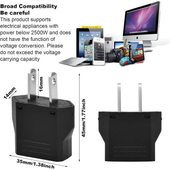 Adaptateur Prise France Vers USA – 4 Pièces, Voyage, Convertisseur US/EU Universel (Noir/Blanc) - 4