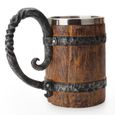 Mug,Chope à bière en bois style Viking 2021 ml, tasse à bière isolée à Double paroi, verre à vin, thé, lait, café - Type O-2