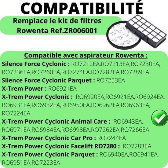 Force Cyclonic Filtre Pour Aspirateur Rowenta Silence Force Sac