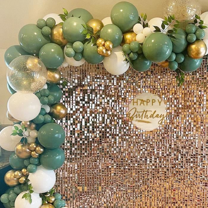Kit Arche Ballons Vert Sauge Doré 137 Pièces - Décoration Fête Boho Baby Shower Mariage