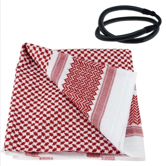 Écharpe Keffiyeh Arabe Pour Hommes - 37,4x37,4 Pouces, Polyester, Motif à Carreaux, Blanc
