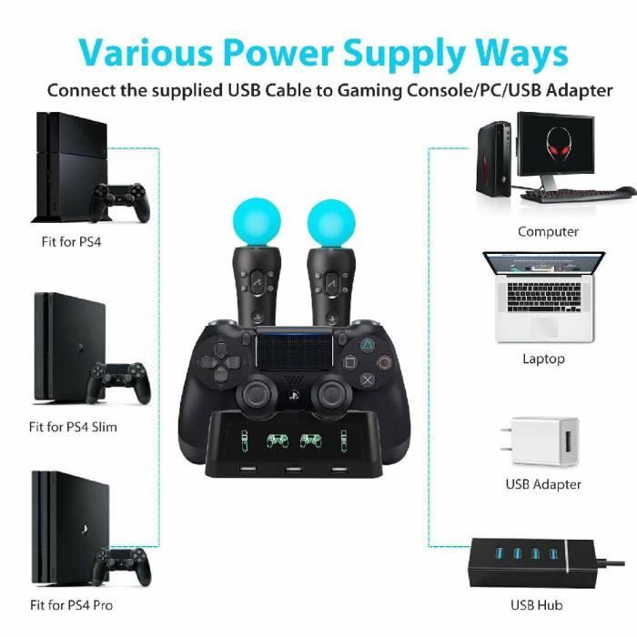 Jeux vidéo,Vogek – Station de charge double pour manettes PS4,support pour  Sony Playstation 4 PS3-PS4 VR Move PSVR - Cdiscount