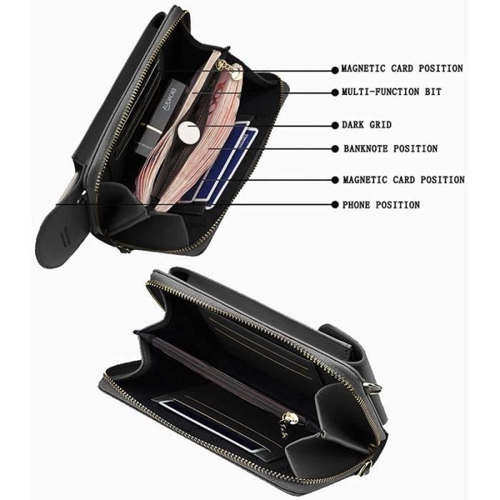 Portefeuille Femme Sac À Bandoulière en PU Cuir Porte Monnaie