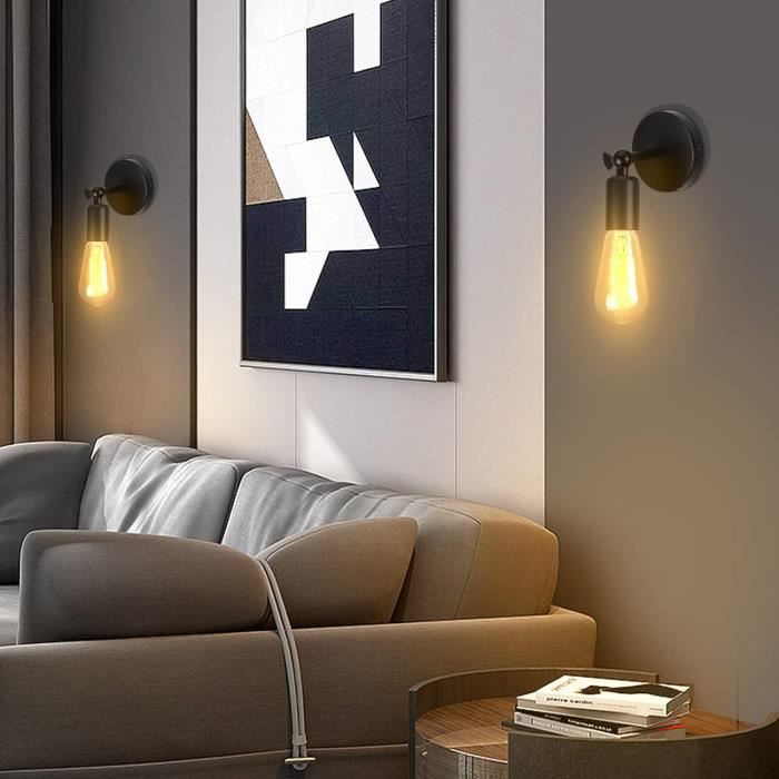 Applique Murale Industrielle Vintage - Lot De 2 - Noir Mat, Douille E27 Max 60W - Pour Salon, Chambre, Couloir - 12