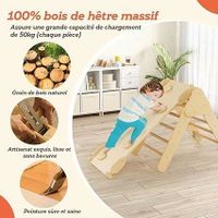 GOPLUS 7 en 1 Triangle Arche Montessori, Arche d'escalade Enfants avec Toboggan Bois,Rampe, Échelle Réglable, Charge 50KG, pour Tout-Petits Bébé 1 Ans+(Pastel
