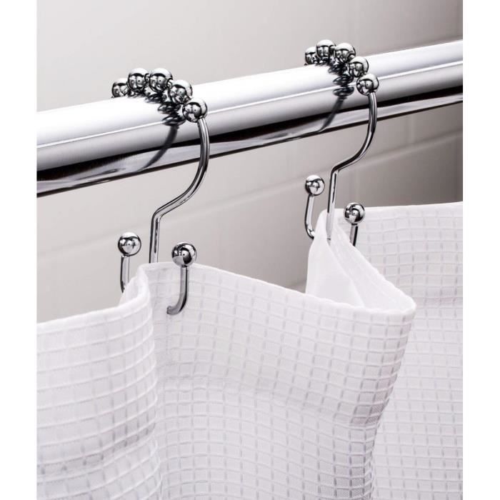 Crochets pour rideaux de douche noirs, lot de 12 anneaux décoratifs en  forme de T en acier inoxydable pour rideaux de douche