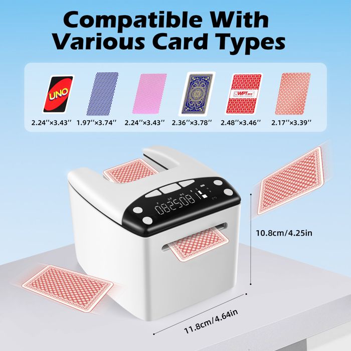 Mélangeur De Cartes Électrique Pour 1-2 Decks – Rechargeable 2500 MAh, Silencieux, Mode Auto/Manuel, Idéal Poker Blackjack