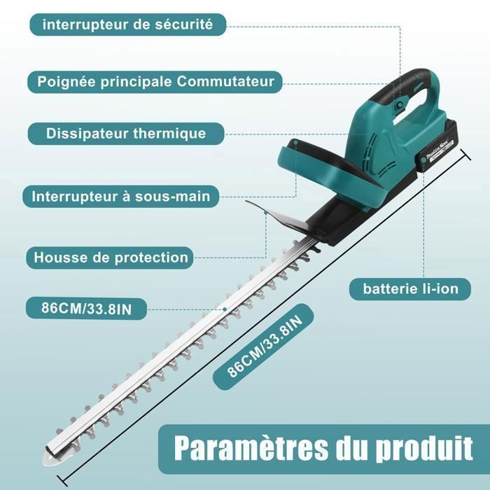 Taille-haie Sans Fil 21V SundpeyPRO 600W - Lame 52cm, 2 Batteries 4.0Ah, Moteur Brushless