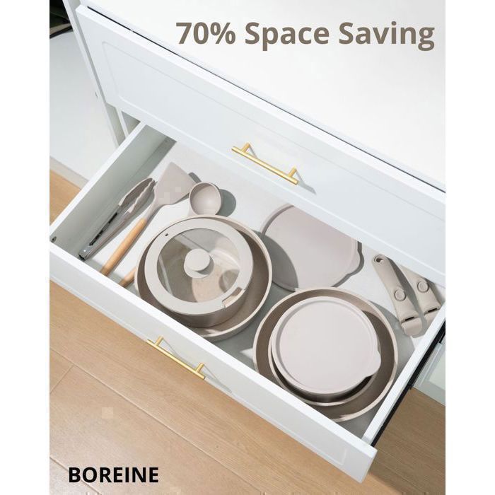 BOREINE Batterie de Cuisine 14 Pce, Lot Casserole et Poele avec Poignee Amovible et Couvercle, Revêtement Antiadhésif en Granit sans PFOA, Compatible Tous Feux (Induction, Vitrocéramique, Gaz BOREINE Batterie de Cuisine 14 Pce, Lot Casserole et Poele avec Poignee Amovible et Couvercle, Revêtement Antiadhésif en Granit sans PFOA, Compatible Tous Feux (Induction, Vitrocéramique, Gaz