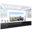 BELINI - Unité Murale TV NEX 1-0-W-WB-0-0-PP I Ensemble Muebles de Salon Complet LED I blanc très brillant-noir très brillant-0