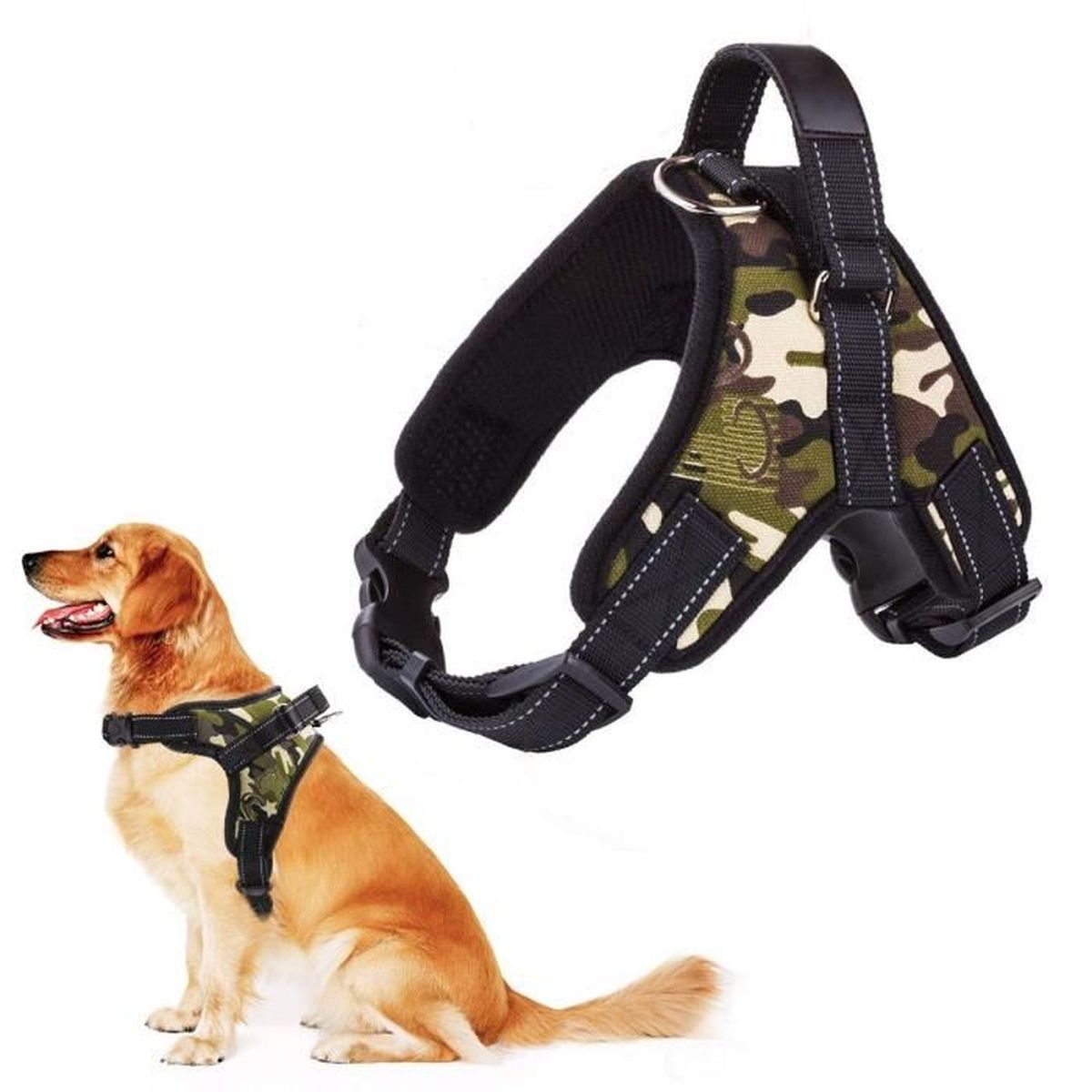 MerryBIY Chien Poitrine de Sport Harnais Gilet Pour Gros Chiens Assistance R/églable Souple Rembourr/é avec Poign/ée Confortable Robuste pour Formation de Chiens Grand//Moyen Taille S, Camouflage