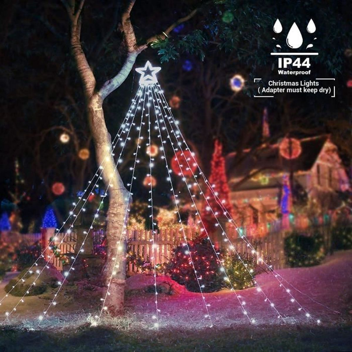 350 LED Guirlande Lumineuse Sapin de Noel Avec Etoile 3.5m Rideau