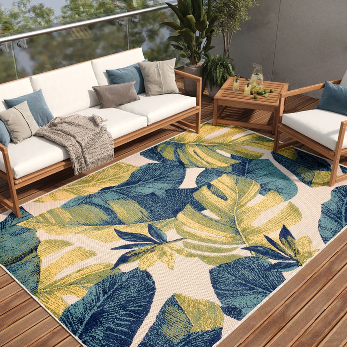 Tapis Intérieur/extérieur Résistant Intempéries - Design Vintage Naturel, 120x170 Cm, Pour Terrasse, Balcon, Cuisine