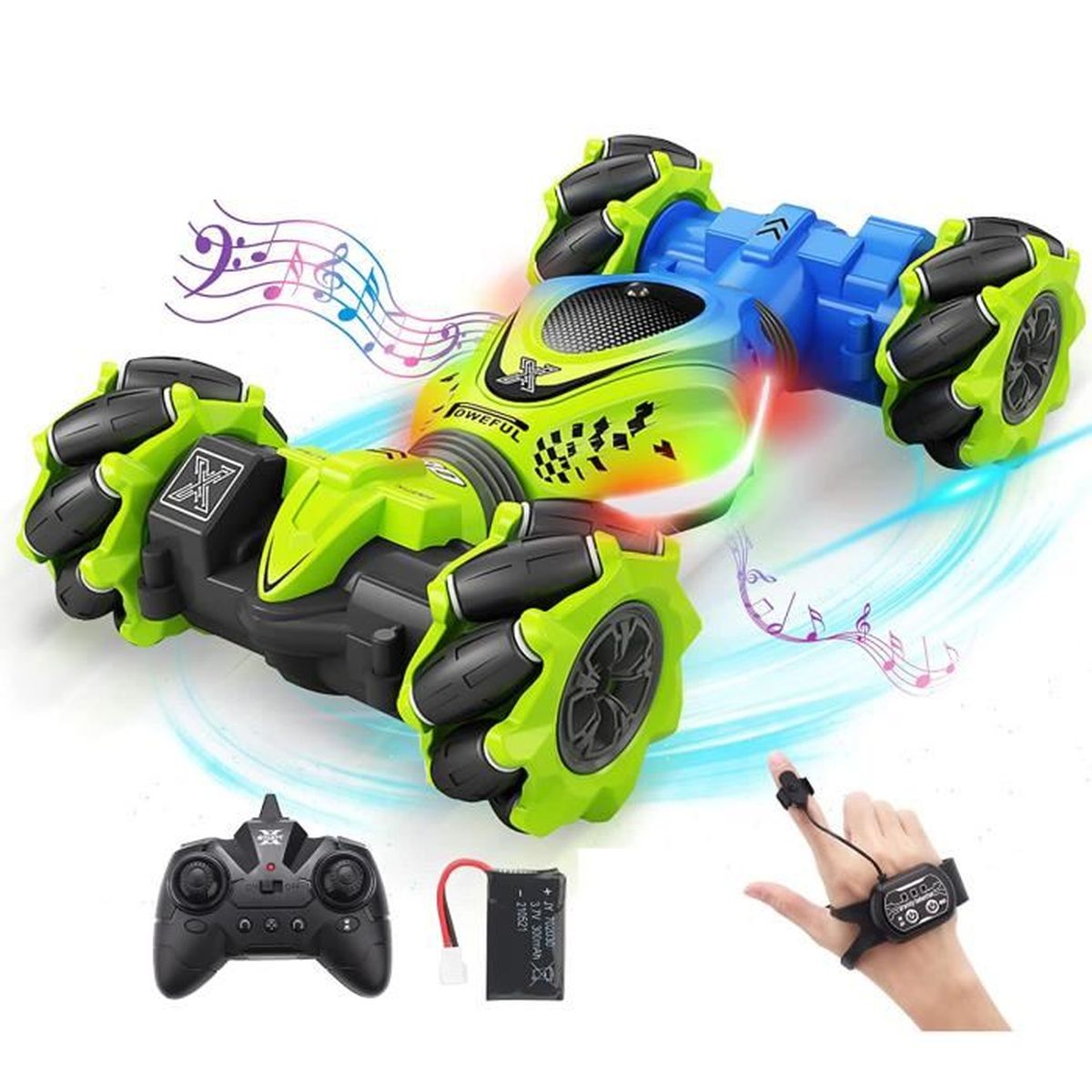 Voiture RC ACAMMZAR 4WD – Cascade 360° – Tout Terrain – Avec Lumières LED – Enfant Adulte