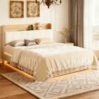 Lit adulte 140x190 - NMONET - lit 140x190 avec sommier à lattes - cadre de lit double 140x190 avec LED - PU - blanc