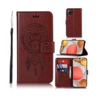 LECMACY Étui Coque pour Samsung Galaxy A12 & M12, Housse Cuir Premium PU Pochette Portefeuille Magnétique Etui de Protection Hibou, Marron