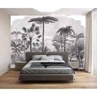 Papier Peint Jungle Noir Et Blanc Soie Papier Peint Panoramique Moderne Décoration Murale 200 x 140 cm( L x H)