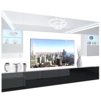 BELINI - Unité Murale TV NEX 1-0-W-WB-0-0-PP I Ensemble Muebles de Salon Complet LED I blanc très brillant-noir très brillant