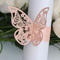 FUNMOON Anneaux de serviette en forme de papillon, 50 pièces, pour mariage, anniversaire, noël, maison, fournitures de fête. Pink